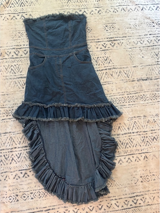 Dresses & Skirts - Denim Strapless High-Low Dress with Ruffle Trim Size M